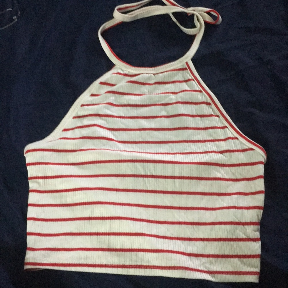 White crop top with red stripes